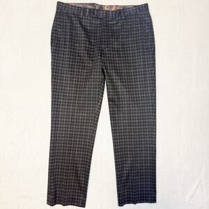 Paisley & Gray Slim Fit Brown Charcoal Plaid Pants Mens 33x32 Hemmed to 27"
